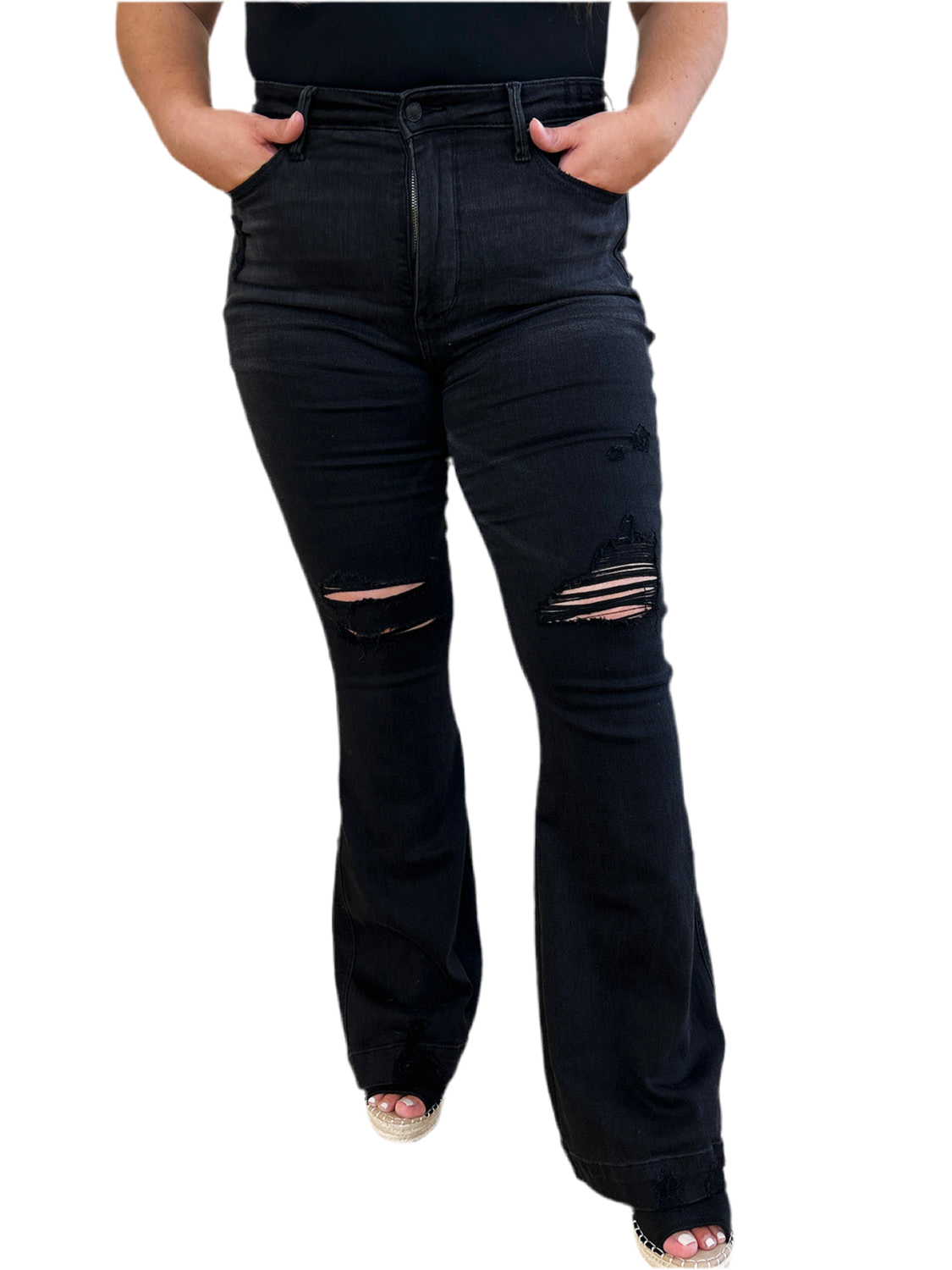 Judy Blue Full Size High Waist Distressed Flare Jeans