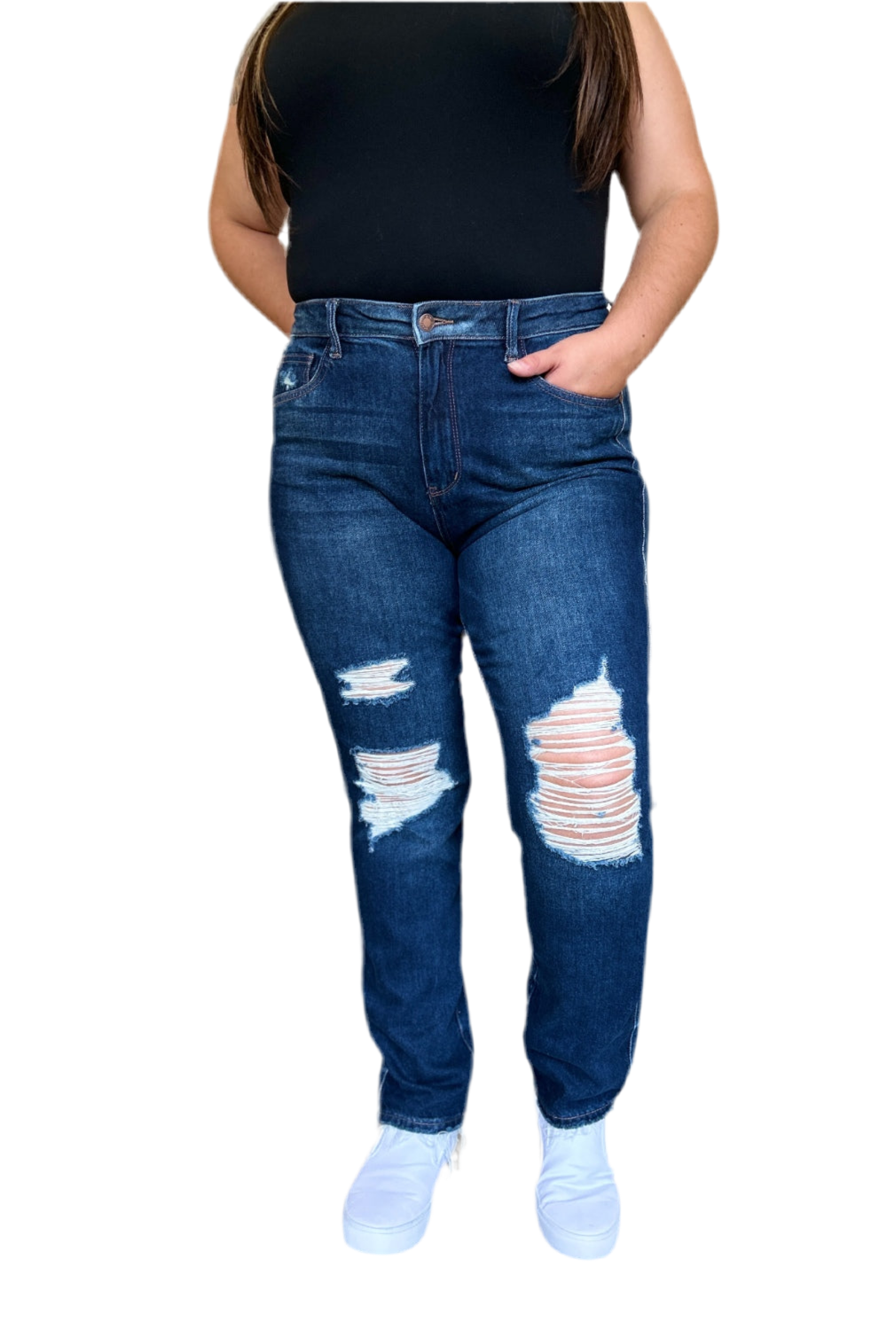 Judy Blue Full Size High Waist Rigid Magic Heavy Destroy Straight Jeans