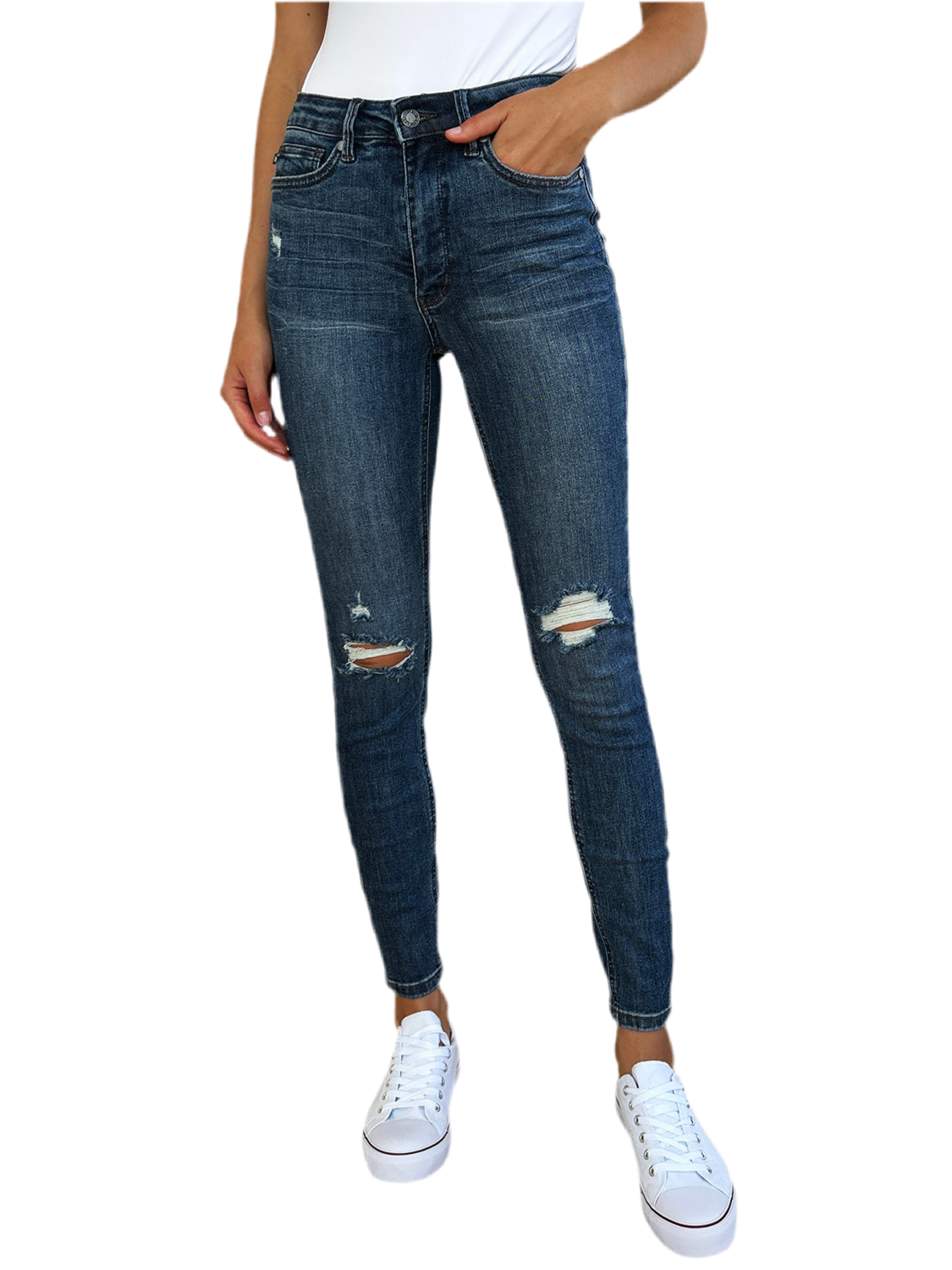 Judy Blue Full Size Mid Waist Distressed Slim Jeans