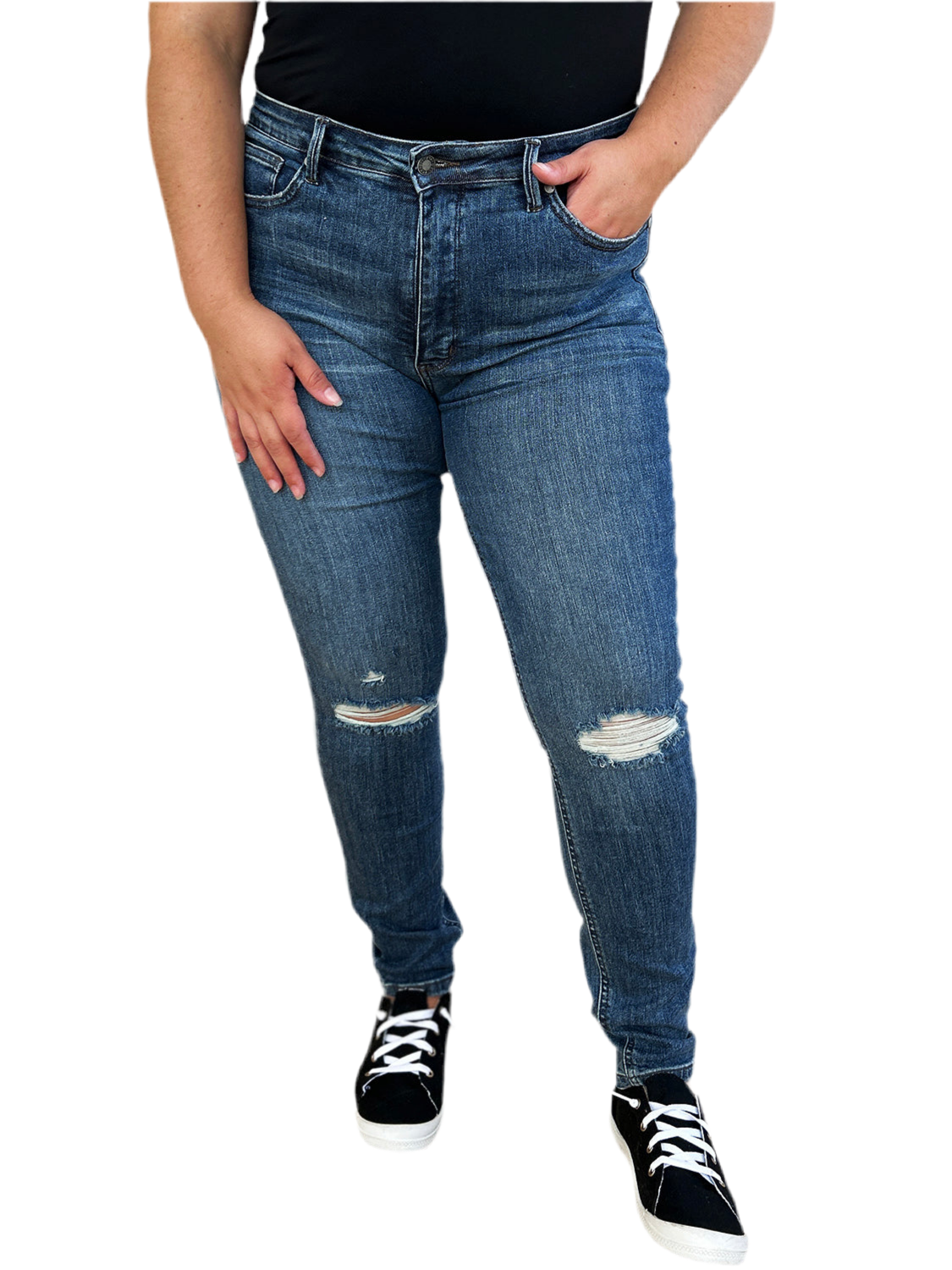 Judy Blue Full Size Mid Waist Distressed Slim Jeans