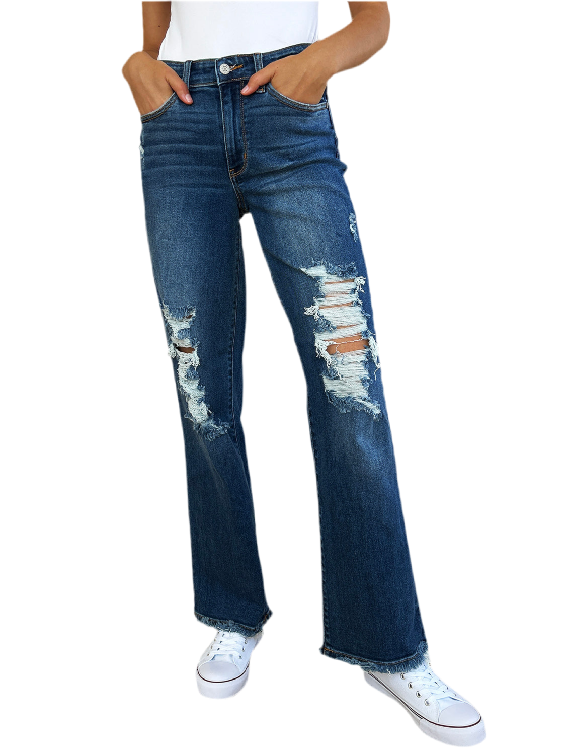 Judy Blue Full Size Mid Rise Distressed Raw Hem Jeans