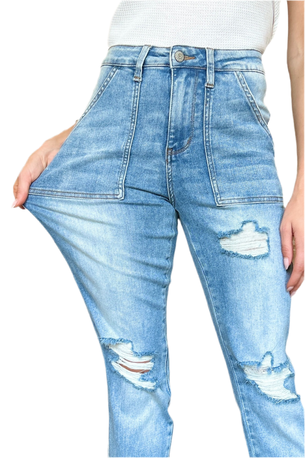 Judy Blue Full Size Distressed Straight Jeans with Patch Pockets