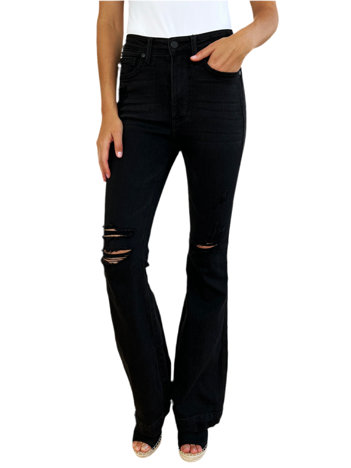 Judy Blue Full Size High Waist Distressed Flare Jeans