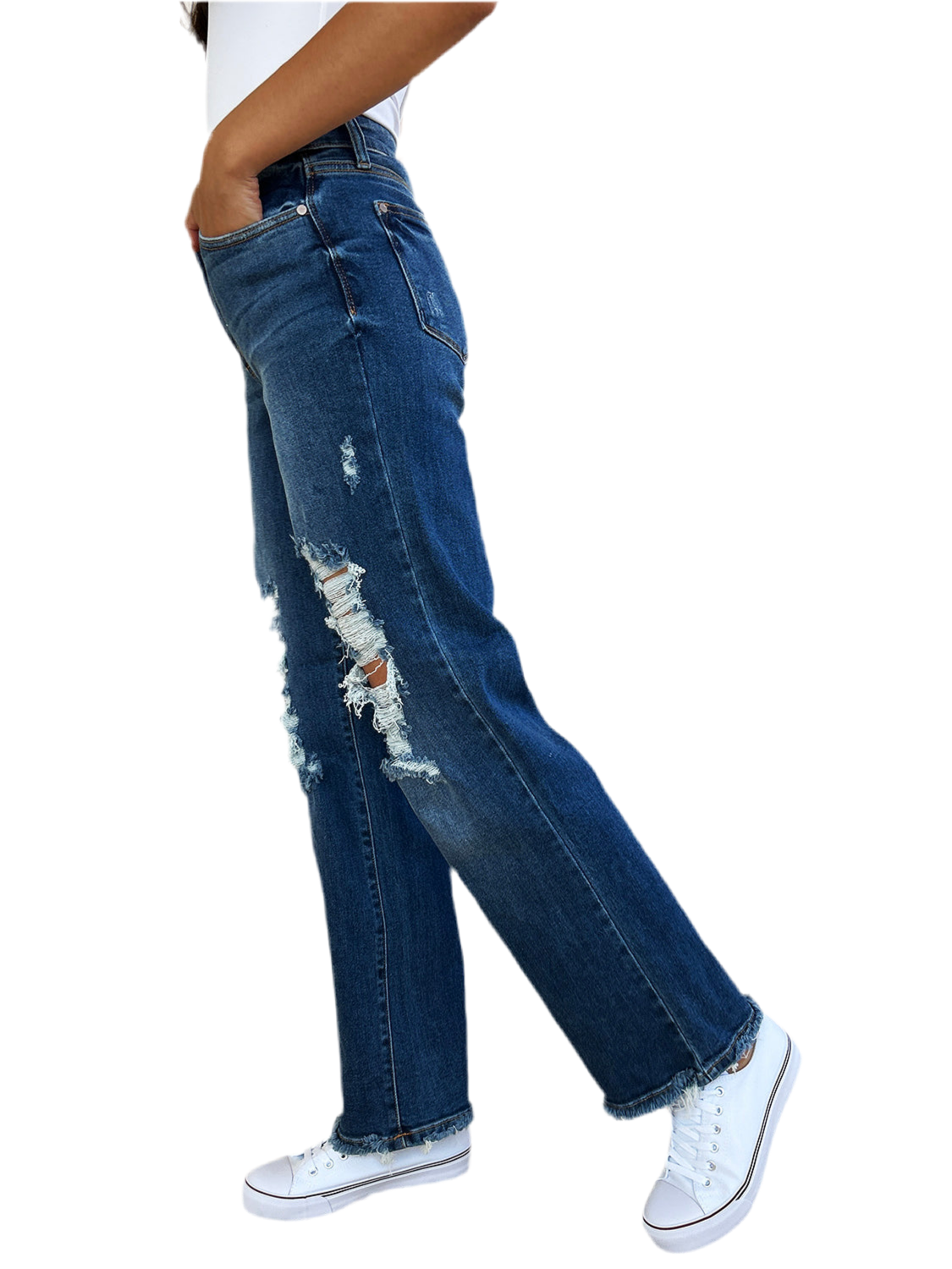 Judy Blue Full Size Mid Rise Distressed Raw Hem Jeans