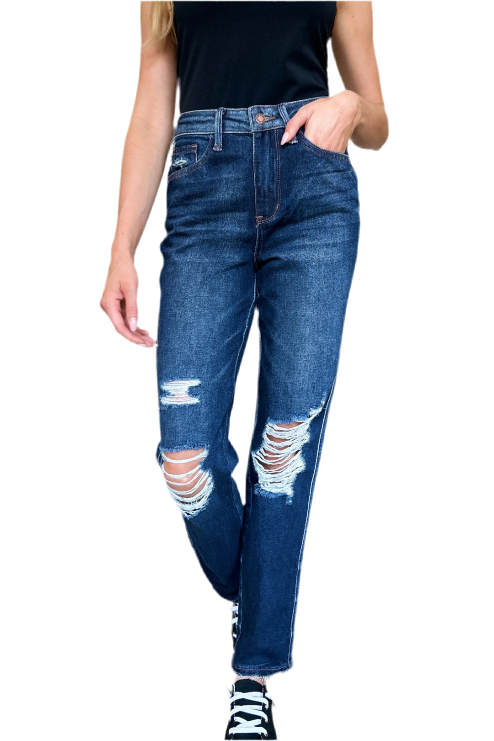 Judy Blue Full Size High Waist Rigid Magic Heavy Destroy Straight Jeans